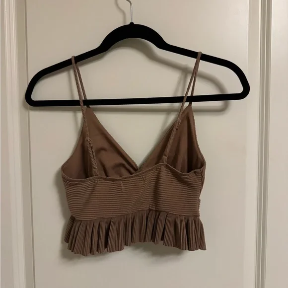 Urban Outfitters Taupe Ribbed Pleated Crop Cami - Picture 2 of 4